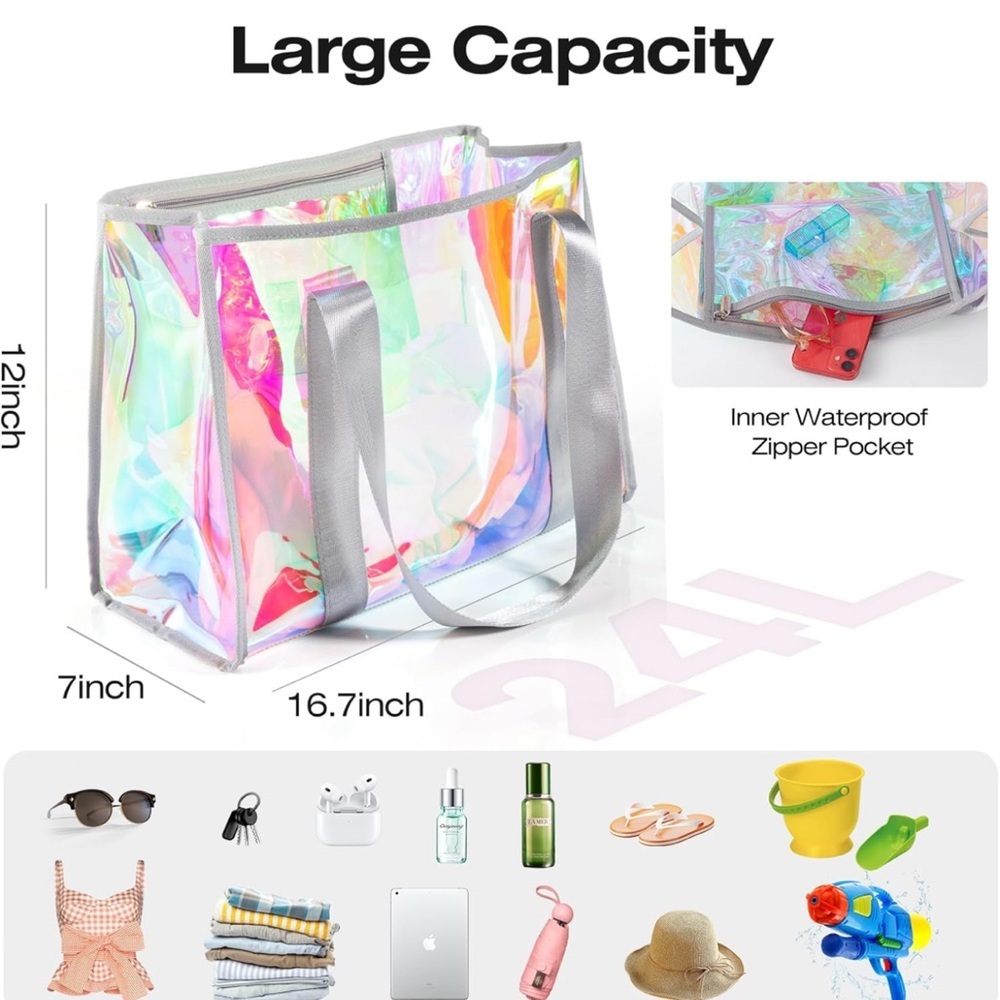 Holographic Tote Bag with Silver Straps - Picture 6 of 7